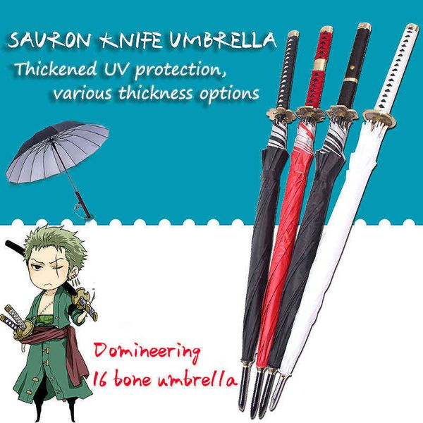 One Piece Roronoa Zoro Ombrello automatico Katana Pioggia creativa Donna Uomo Samurai Sword Ninja Knife Ombrello Parasole antivento H1221