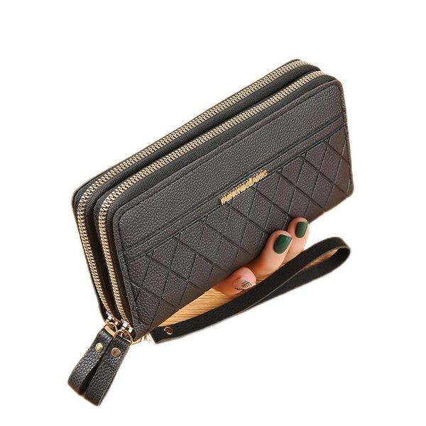 

2022 new double zipper clutch wallet ladies wallets long fashion large capacity double layer money clip cell phone small package, Red;black