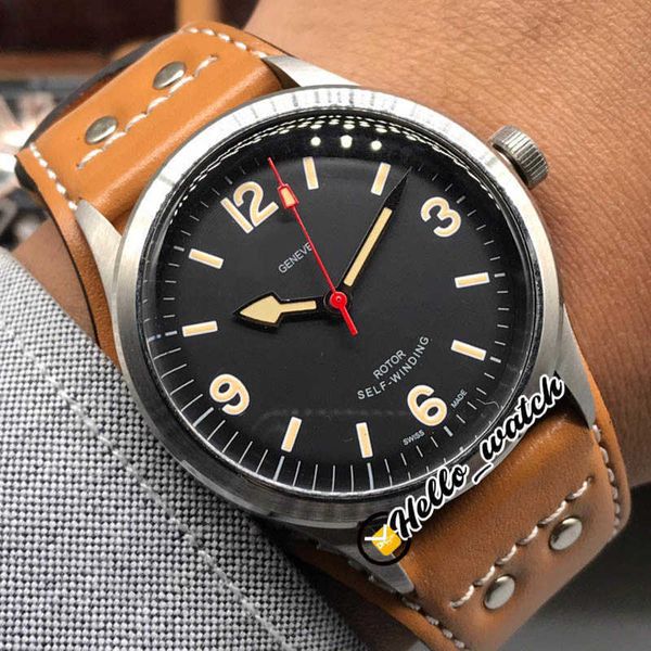 

watches men luxury brand 41mm ranger m79910-0012 79910 black dial automatic mens watch steel case leather strap hwtd td-54c discount, Slivery;brown