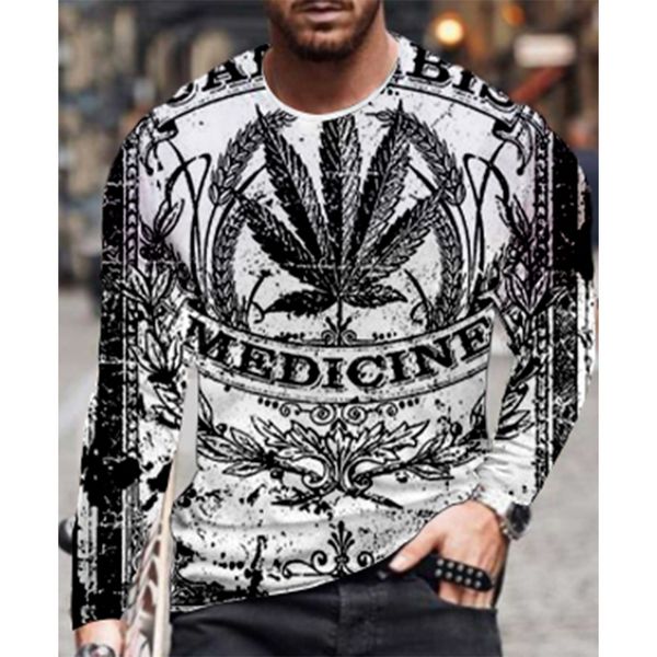 

wheat pattern men s 3d printing t-shirt visual impact party round neck long sleeve designer plus size printing daily top, White;black