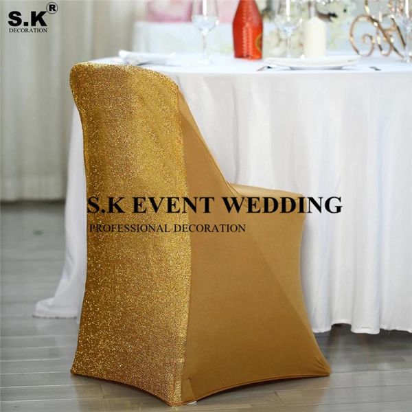 

chair covers gold silver spandex stretch folding cover with metallic glittering back