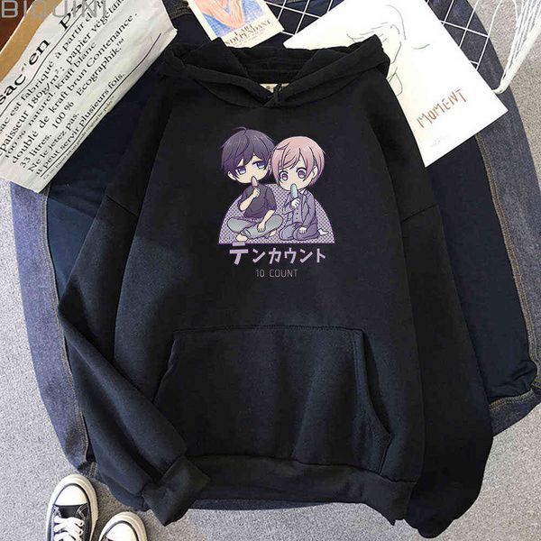 

ten count anime hoodie comic printed cartoon kawaii clothes aesthetic attack on titan riku tadaomi harajuku boys love pullovers y0820, Black