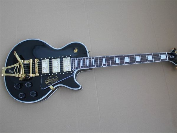 

custom shop black electric guitar beauty jazz 3 pickups tremolo system mahogany body rosewood fingerboard with golden hardware