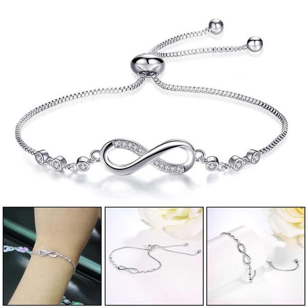

women drawstring bracelet 8 shape crystals geometric adjustable bangle lady girl jewelry gift lxh link, chain, Black