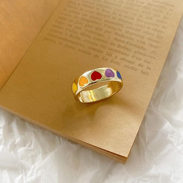 

cluster rings fashion simple colorful heart shaped open ring bohemian cute gold silver color for women vintage punk party jewelry gift, Golden;silver