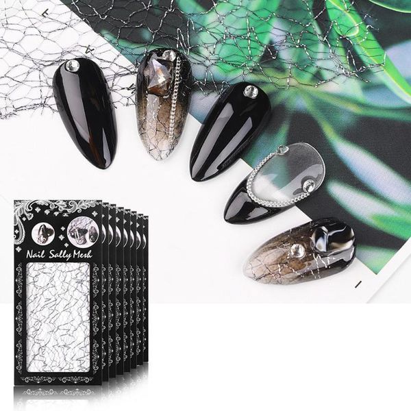 

1 pc 3d mesh silk foil nail sticker diy creative net line decal nail decor manicure tool women personality sticker, Black