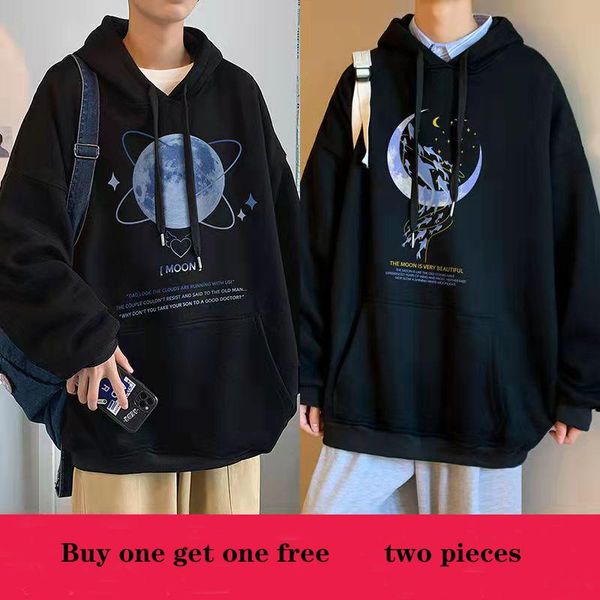 

men's hoodies & sweatshirts buy one get autumn and winter hooded plus fleece sweater trendy jacket trend korean version of the wild loo, Black