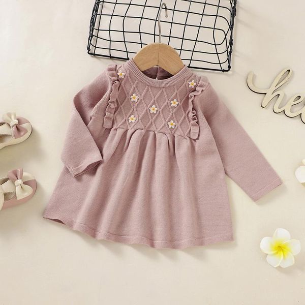 Vestidos de menina bebê meninas vestido rosa uma linha plissada nascida infantil crianças bebes princesa roupa outono inverno toddler tricotado blusas