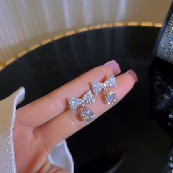 

dangle & chandelier 2021 arrival vintage bowknot women earrings spring crystal needle korean women's elegant jewelry, Silver