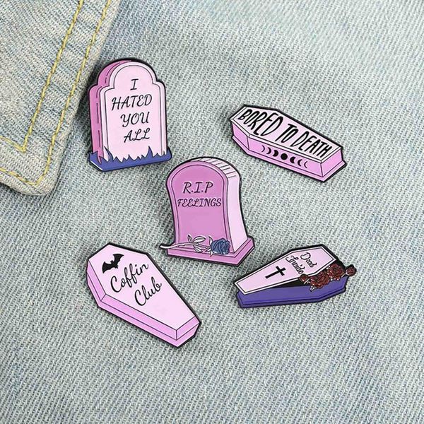 

pins, brooches dead inside enamel pins custom purple coffin tombstone brooch lapel badge bag gothic punk jewelry gift for friends, Gray