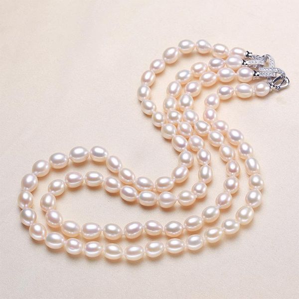 

chains artificial farming real pearl necklace freshwater two-layer multiple ways to wear 7.5-8m m-shaped, Silver