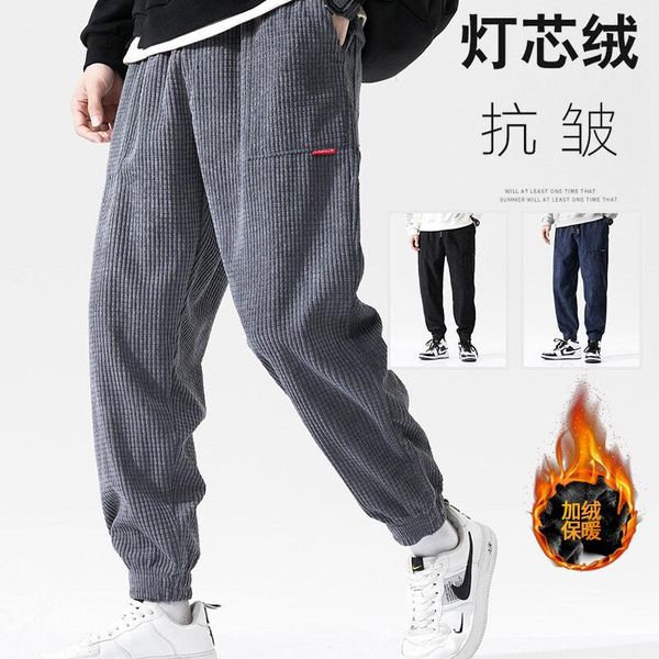 

men's pants 4xl men trousers 2021 elastic waist corduroy fashion streetwear outdoor male jogging pantalones para hombres, Black