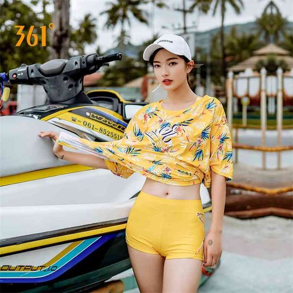 

361 women's 3 pieces swimsuit with short sleeve mesh shirt cover up bathing suit yoga vest boxer swim pants swimwear for women 210728, White;black