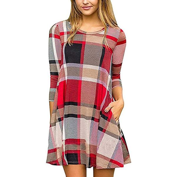 

casual dresses 2021spring women ladies dress crew neck long sleeve colorful printing big hem warm skirt suit, Black;gray