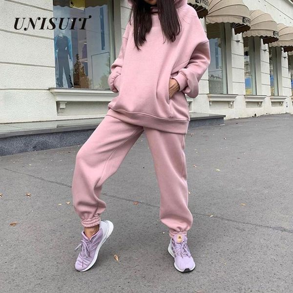 

running sets hooded loose casual 2 piece suit for autumn and winter 2021 fleece sweater sports women wear outdoor female, Black;blue