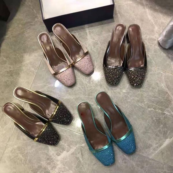 

70% off outlet store vallu summer personality square head shiny rhinestone fashion all-match outdoor casual street shooting female slippers, Black