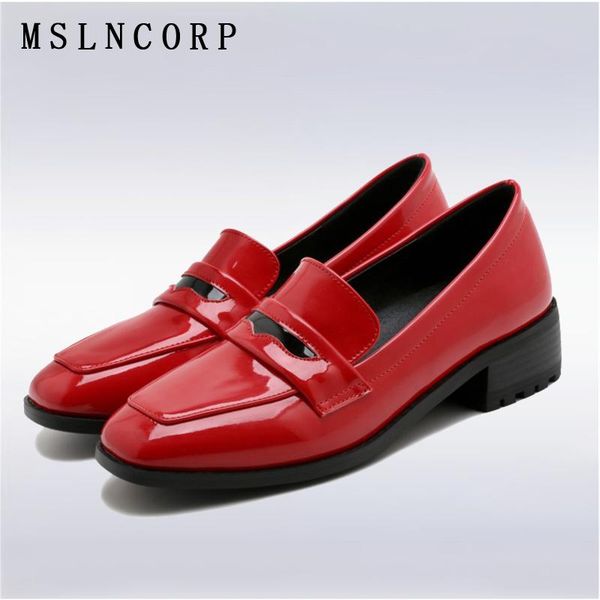 

dress shoes plus size 34-43 fashion spring autumn round toe british style women patent leather soft comfortable slip on casual, Black
