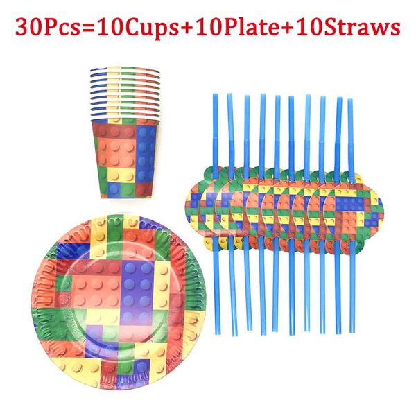

disposable dinnerware 20/30/40/50pcs building blocks birthday party tableware cup plate kids favors toys decoration baby shower supplies