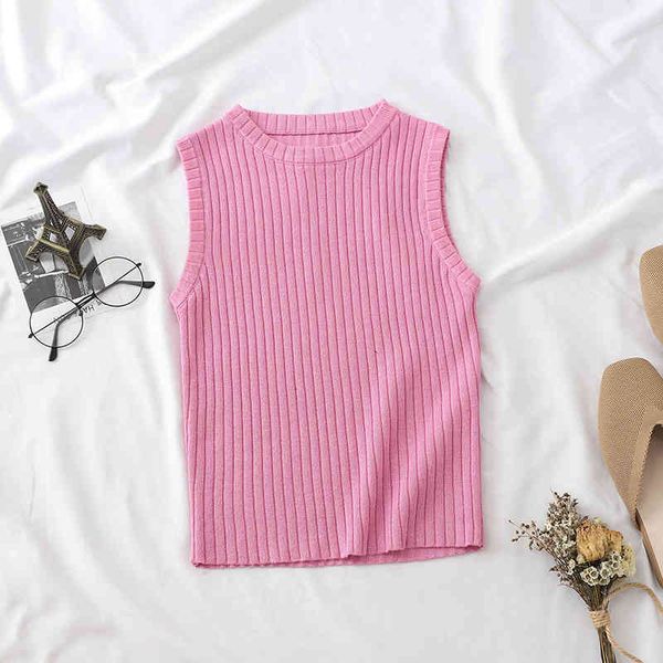 

plain pink knitted women tank strapless solid vest for summer 210518, White