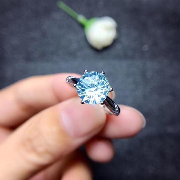

cluster rings natural z gemstone ring fasion blue color round gem certified fireworks real 925 silver girl birthday gift, Golden;silver