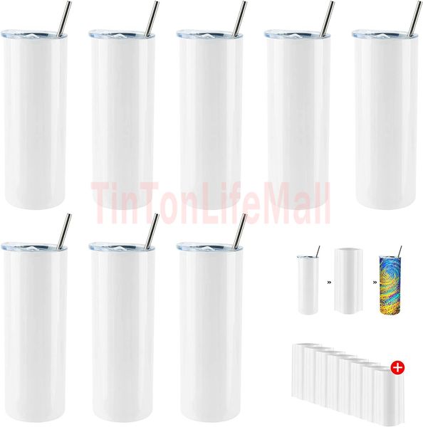 

20oz sublimation blank straight tumbler stainless steel insulated travel office mugs with closed lid straw slim water cup for party gifts