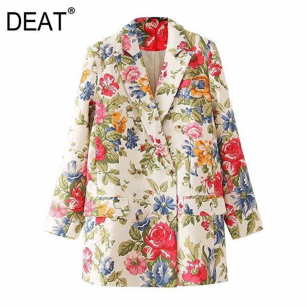 

[deat]women printed hit color floral split blazer lapel long sleeve loose fit jacket fashion tide spring autumn 2021 13t941 women's sui, White;black