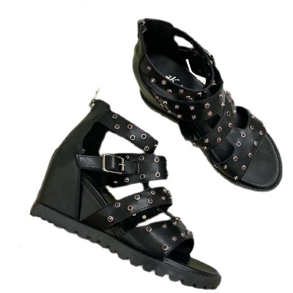

women sandals summer 2021 female shoes woman platform wedges heels punk rivet gladiator black sandalen dames dress