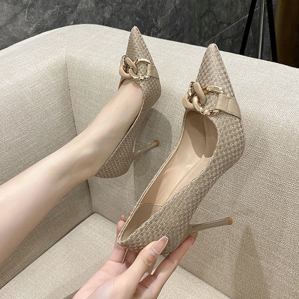 

luxury dress shoes summer 2021 size high women's black thin heels 9cm french girls' small sho xy