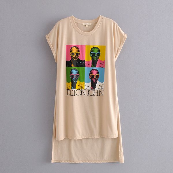 

women's t-shirt women cotton long t shirts figure in sunglasses printed apricot hi-lo tee shirt summer casual t-shirts tees s, White