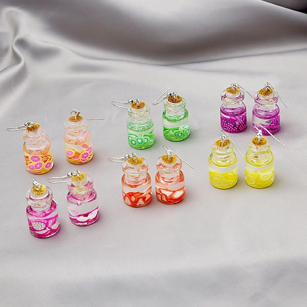 

dangle & chandelier cute handmade fruit bottle pendant earrings for women girls fashion orange pitaya cup charms ear jewelry party gifts, Silver