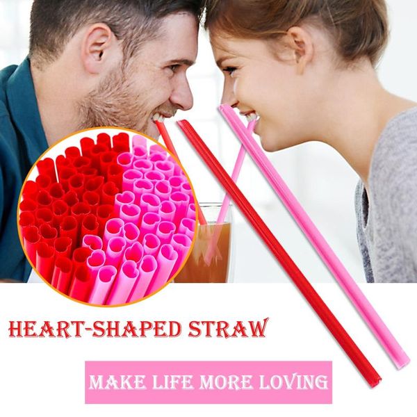 

100pack/set heart-shaped disposable straws plastic striped multicolor rainbow drinking straw bar accessories 315