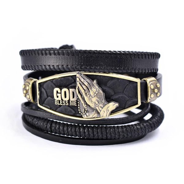 

link, chain vintage black bead bracelets for men fashion hollow triangle leather bracelet & bangles multilayer wide wrap jewelry