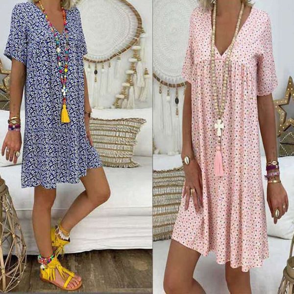 

casual dresses summer women's floral medium length v-neck short sve drs, Black;gray
