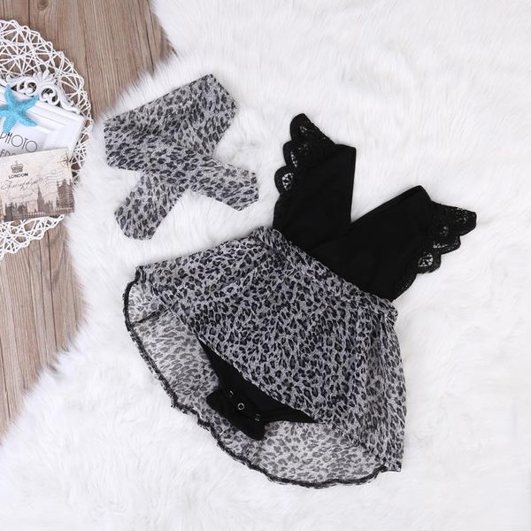 Kleidung Sets Mode Baby Mädchen Leopard Anzug Spitze Rüschen Ärmel Kleider + Stirnband 2 stücke Outfit Prinzessin Pageant Hochzeit party Tutu