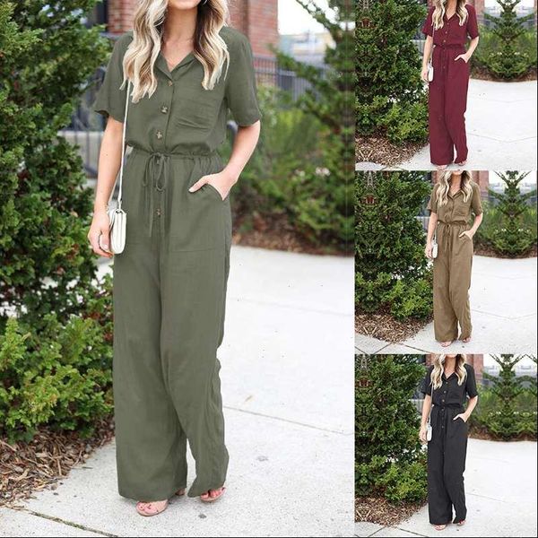 

womens women rompers jumpsuits zanzea stylish summer overalls casual short sleeve playsuits female button lapel oversized pants, Black;white