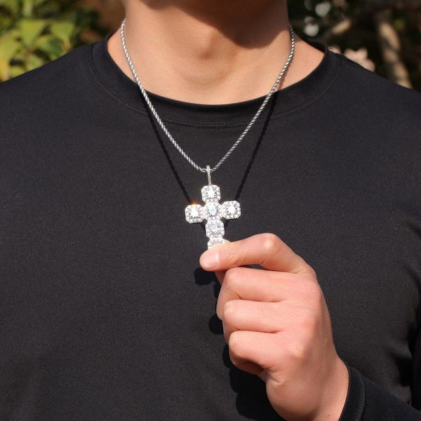 

iced out cross pendant gold necklaces fashion mens hip hop necklace jewelry, Silver