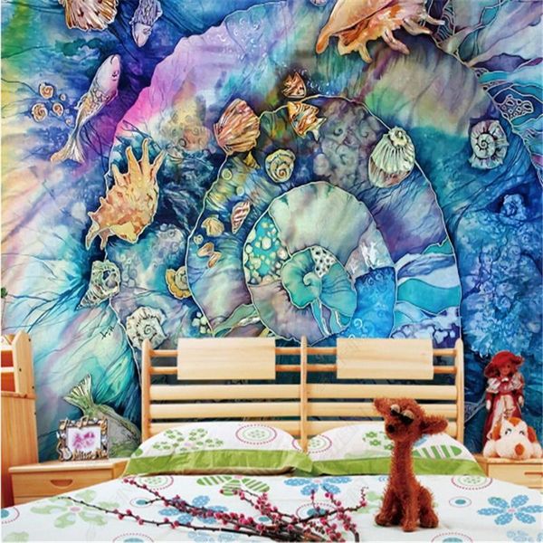 

blue sea animal wall papers 3d bedroom decor conch children's house background mural wallpaper kids room papel de parede wallpapers