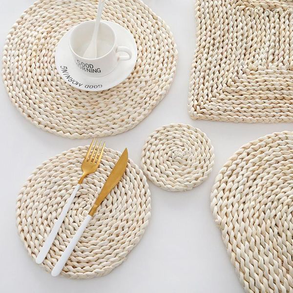 

mats & pads natural hand-woven water hyacinth placemats, weave round place mats, braided straw table home dining