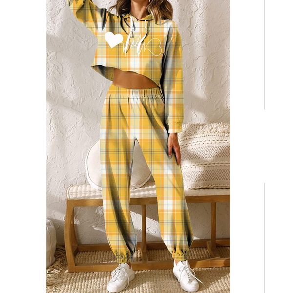 

plaid pattern women's trousers autumn and winter women's sportswear thickened fleece cotton jacket 2-piece sweatshirt and pants ho, White