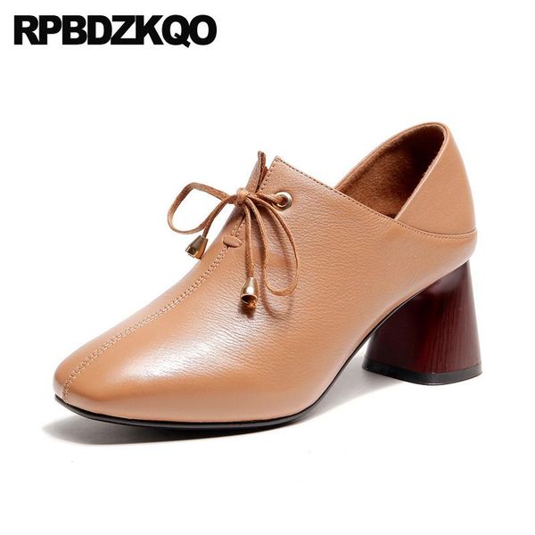 

dress shoes genuine leather luxury block square toe pumps size 4 34 european designer china chunky medium heels high 2021 zipper women, Black