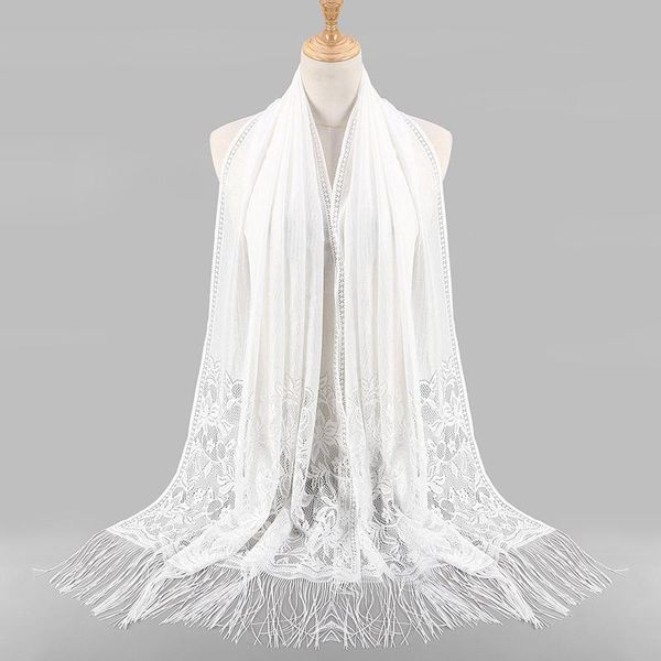 

scarves 5pcs women's wrap plain color fashion hollow out tassels scarf ivory veil lace shawl women muslim hijab bandana pashmina, Blue;gray