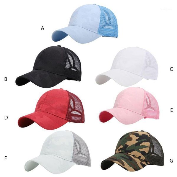 

caps & hats womens summer trendy ponytail messy bun baseball cap hip hop camouflage jacquard breathable mesh back adjustable snapback c51, Yellow