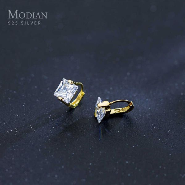 

tiny square cz gold color hoop earrings for women 925 sterling silver small ear hoops female fashion jewelry bijoux 210707, Golden;silver