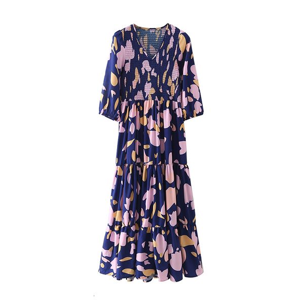 

casual dresses bslqr v-neck elegant beach dress for lady summer floral print half-sleeve women's sun 2021 vintage chic long girl i, Black;gray