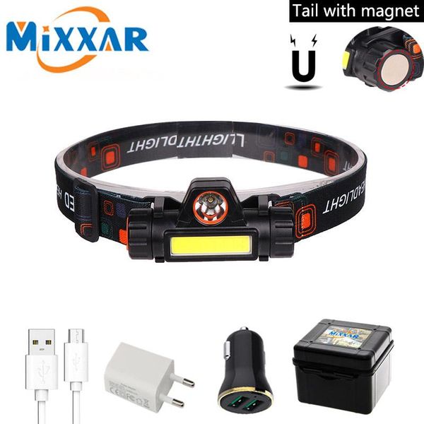

portable mini led headlamp headlight rechargeable built-in 18650 battery magnet camping head torch lamp light headlamps