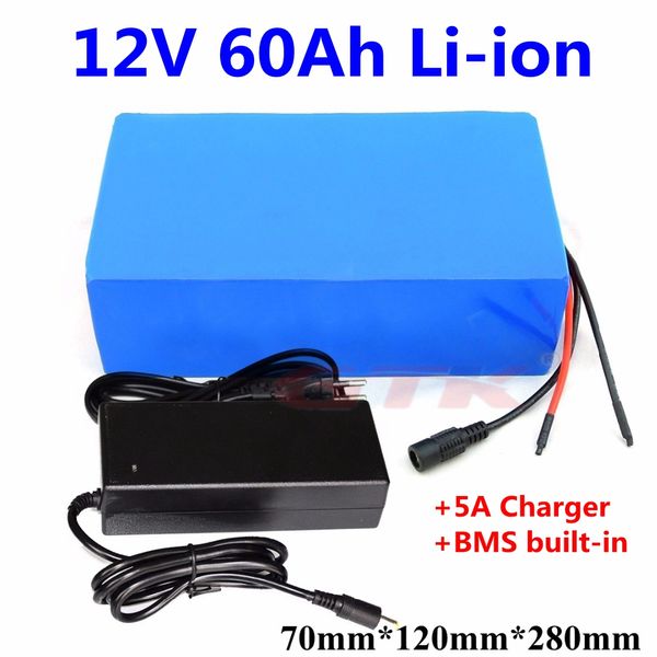 GTK 12V 60Ah Litio Litium Battery Battery Pack 12V con BMS per luce esterna Invertitore HID Inverter Xenon Lights Solar + 5a Caricabatterie