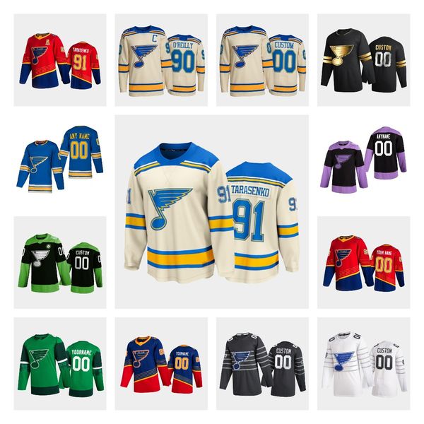 

custom st. louis blues hockey jerseys 91 vladimir tarasenko jersey binnington david perron ryan oreilly robert thomas, Black;red