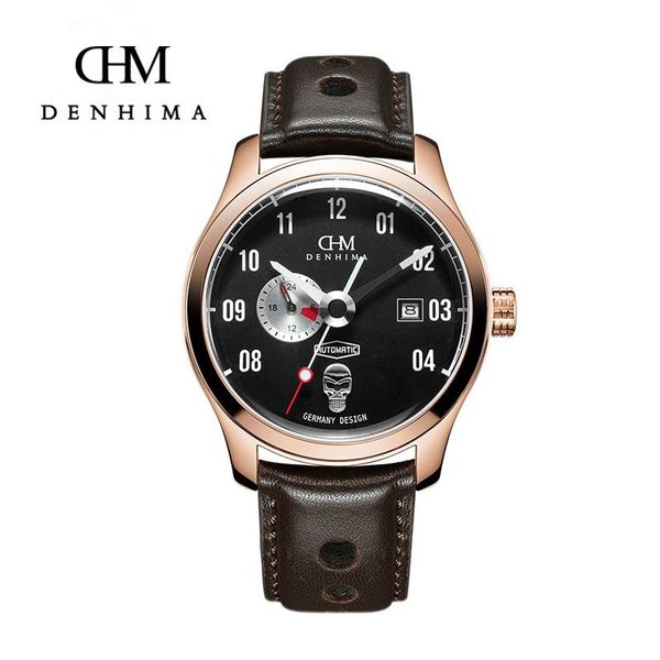 

wristwatches denhima skull series men watch men's steampunk locomotive automatic watches water resistant sport, Slivery;brown