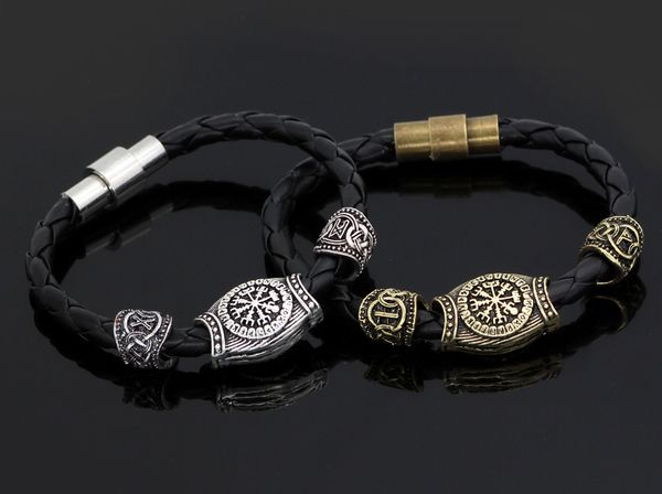 

viking odin pendant luna beads leather rope bracelet fashion couple men's and women's, Silver