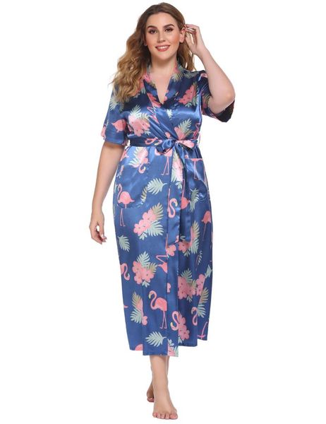 

women's sleepwear women print rayon kimono robe v-neck long bathrobe large size summer lounge loose bride dressing gown home dress, Black;red